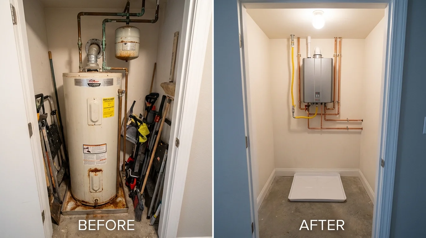 Tank water heater versus wall-mounted tankless unit comparison for Georgetown, CA homeowners